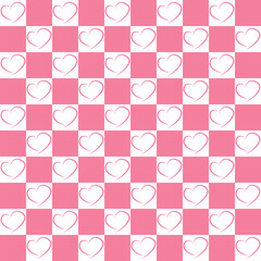 Hand drawn hearts chessboard background. Seamless pattern for Valentine's Day. Vector illustration.