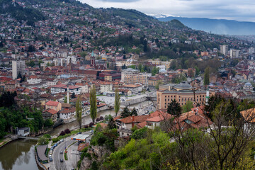 Fototapeta premium Sarajevo, Bosnia and Herzegovina. Panoramic beautiful view from the mountain