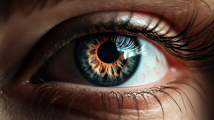Human eye close-up macro. Beautiful iris and the pupil of the eye