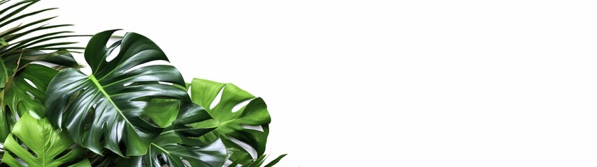 Leaf minimal summer plant texture wallpaper banner panorama illustration - Philodendron tropical leaves isolated on white background, top view (Generative Ai)