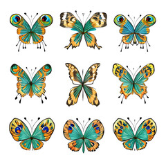 Set of peacock butterflies from Generative AI