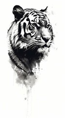 Black and white tiger illustration. Generative AI