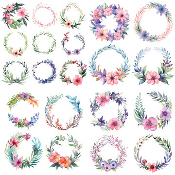 Set of watercolor pictures Clip art of a bunch of flowers in pastel tones. wedding decorations
