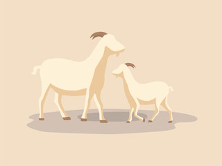mother goat with her baby kid flat vector