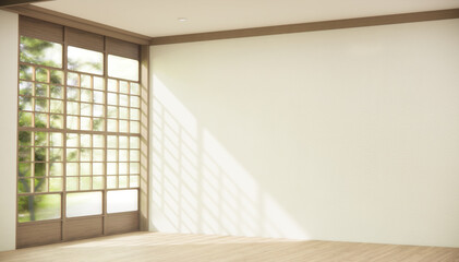 the hallway Clean japanese minimalist room interior, 3D rendering