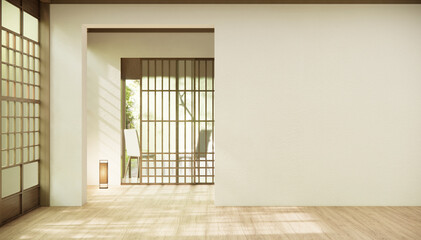 the hallway Clean japanese minimalist room interior, 3D rendering