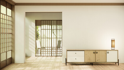 cabinet in hallway Clean japanese minimalist room interior. - obrazy, fototapety, plakaty