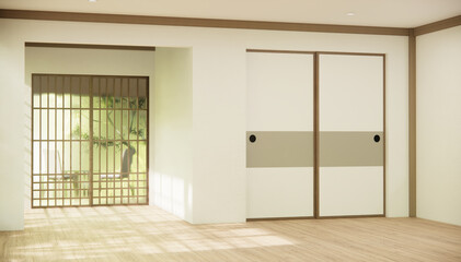 the hallway Clean japanese minimalist room interior, 3D rendering