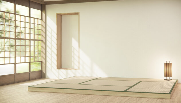 Nihon room design interior with door paper and wall on tatami mat floor room japanese style.