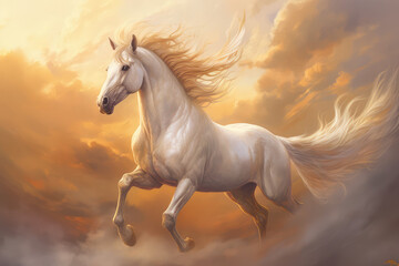 Obraz na płótnie Canvas a white Pegasus flying in the air, generative AI