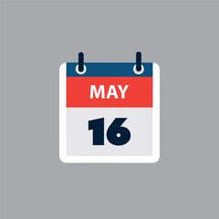 Simple Calendar Page for Day of 16th May - Banner, Graphic Design Isolated on Grey Background - Design Element for Web, Flyers, Posters, Useful for Designs Made for Any Scheduled Events, Meetings