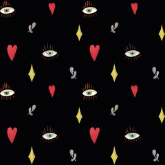 Eye heart esoteric mystic black pattern watercolor