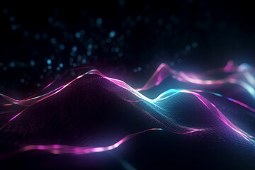 Abstract futuristic background with pink blue glowing neon moving high-speed wave lines.