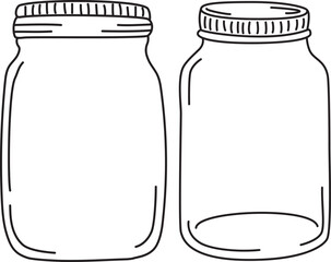 Set of two hand drawn mason jar. Contour sketch. Vector doodle illustration