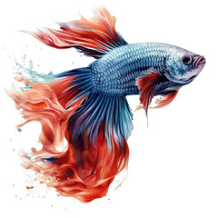Obraz na płótnie Canvas siamese betta fish with beautiful tail illustration Watercolor isolated on white transparent background, PNG ,Generative AI