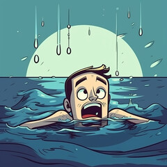 Man drowning in water. Swimming danger. AI generation..