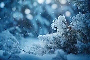 Beautiful blue winter christmas nature background. Ai generative.