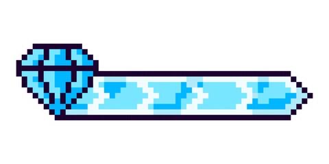 Arcade game progress bar. Pixel progress bar gaming experience for 2D game. 8-bit level indicator of resource, diamond, gemstone, crystal. Isolated vector illustration.