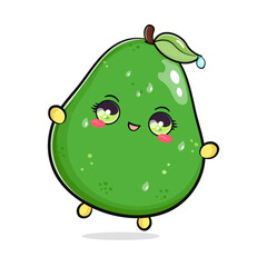 Cute funny jumping Avocado. Vector hand drawn cartoon kawaii character illustration icon. Isolated on white background. Avocado concept