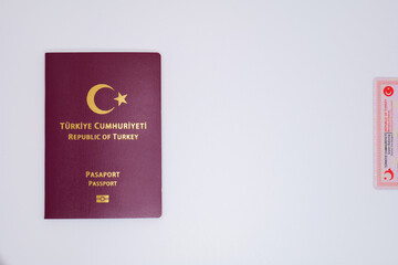 passport and foreigner identity card republic of turkey on white 