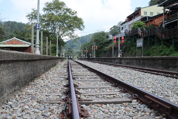 Fototapeta na wymiar Railroad tracks at Shengxing Station, Sanyi Township, Miaoli County, Taiwan