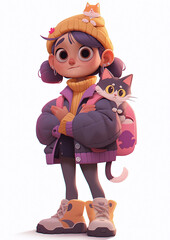 A cartoon character with a cat on her back