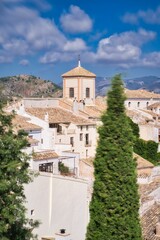 Fototapeta na wymiar Vertical aerial scenery of the cityscape of Cehegin, Spain