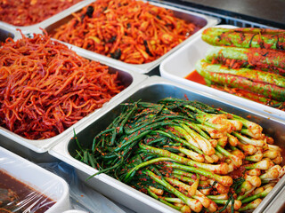 Kimchi Korean side dish Vegetable sell in Supermarket fresh food