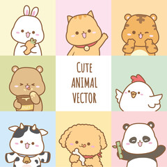 Cute Animal Vector Rabbit Cat Tiger Bear Chicken Cow Dog Panda Cute Illustration