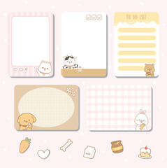 cute memo page template animal illustration vector