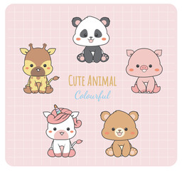 Cute Baby Animal Giraffe Unicorn Bear Pig Panda Kawaii Sticker Set