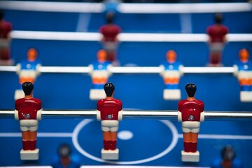 Close-up shot of table soccer game figures