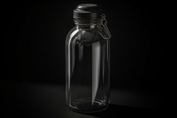 New, gleaming, water bottle isolated in black and white illustration. Generative AI