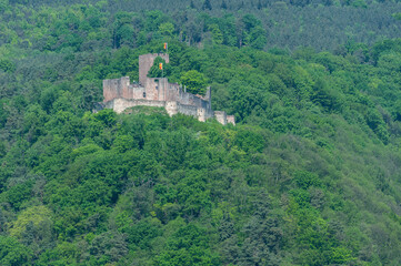 Landschaftsbild mit Burg Landeck bei Klingenmünster. Region Pfalz im Bundesland Rheinland-Pfalz in Deutschland