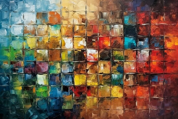 Abstract colorful squares oil painting. Knife painting. Natural strokes. Fresh, summer and spring art. Generative Ai
