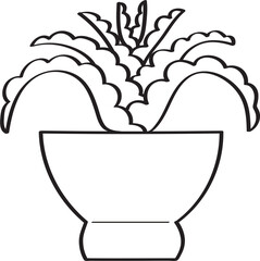 hand drawn side view plant in pot illustration.