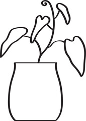 hand drawn side view plant in pot illustration.