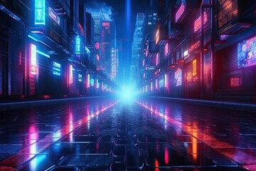 Fototapeta na wymiar Synthetic Cityscape: Vibrant Neon Lights Illuminate the Cybernight - Generative AI 12