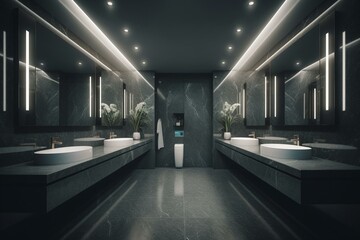 Fototapeta na wymiar Illustration of a sleek deluxe restroom. Generative AI