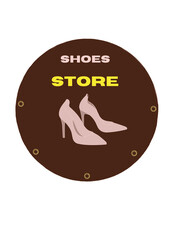 Brown circle icon with text SHOES STORE, png