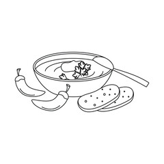 Borscht with sour cream, Ukrainian dish. Ukrainian symbols.