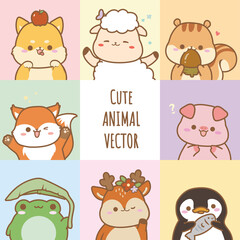 Cute Animal Vector shiba, sheep, squirrel, fox, pig, frog, deer, penguin Cute Illustration