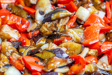 Grilled vegetable salad with zucchini, eggplant, onion, pepper and tomato