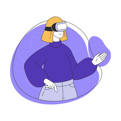 Young Woman Wearing Augmented Reality Glasses in Fluid Shape Vector Illustration