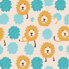 Fototapeta premium cute simple lion pattern, cartoon, minimal, decorate blankets, carpets, for kids, theme print design 