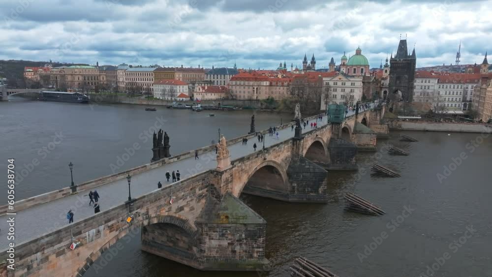Canvas Prints scenic spring panoramic aerial view of the old town pier architecture and charles bridge over vltava