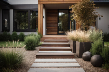 Obraz premium Modern back garden architecture, Generative ai