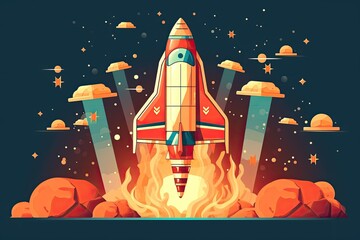 Launching rocket and space exploration, Startup funding concept illustration, Generative AI