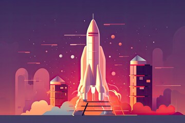 Launching rocket and space exploration, Startup funding concept illustration, Generative AI
