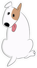 Cute bull terrier dog is showing his tongue. Dog sticker isolated on white background. Hand drawn vector art